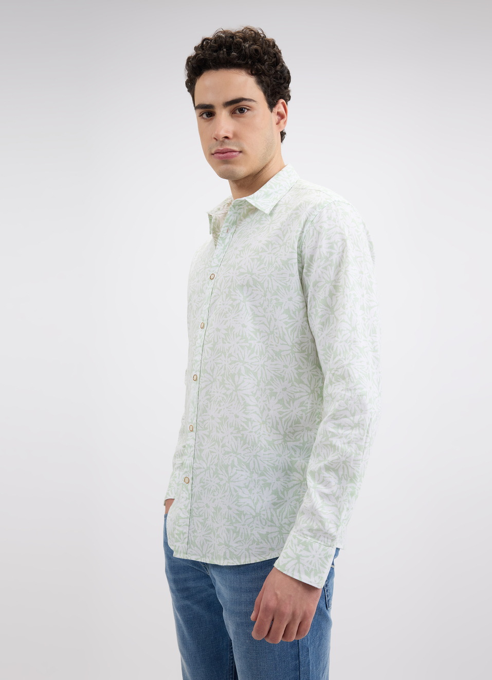 Men Green Floral Print Full Sleeve Shirt, , large image number 3