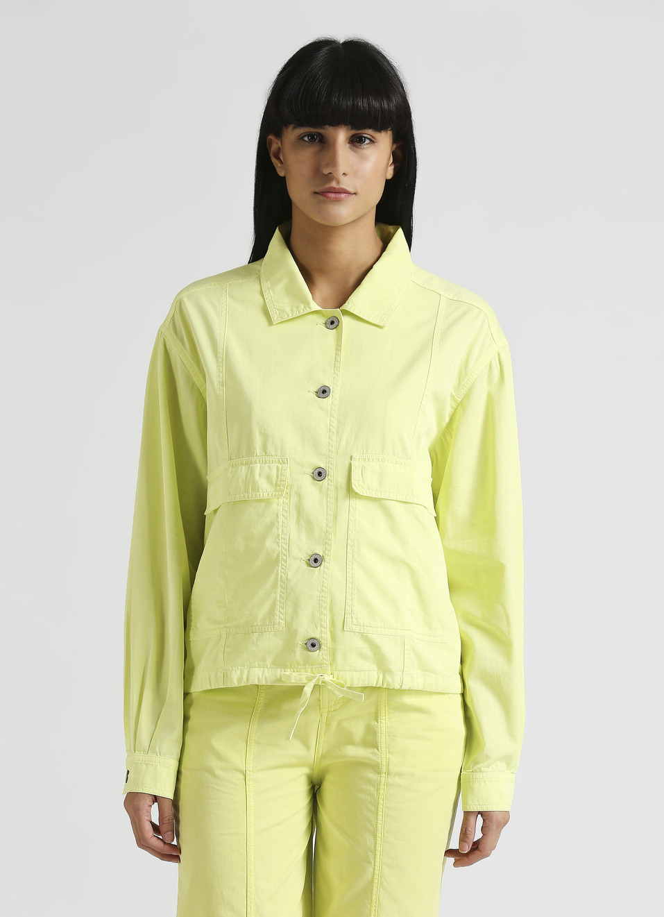 Lime Overdyed Utility Pockets Long Sleeve Shacket, , large image number 1