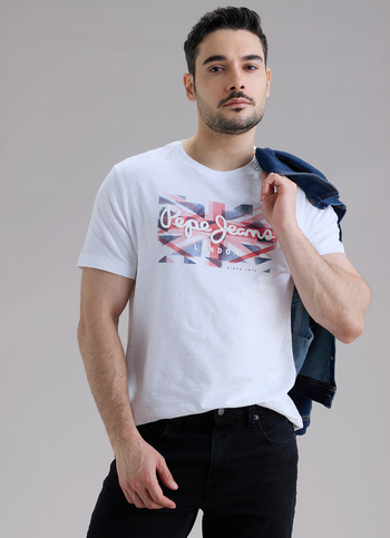 Men White Printed Slim Fit Short Sleeve T-shirt