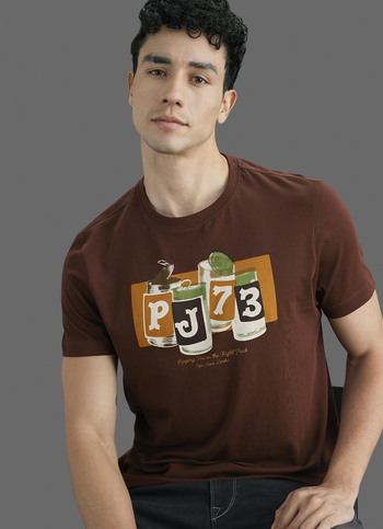 Men Brown Printed Slim Fit Short Sleeve T-shirt