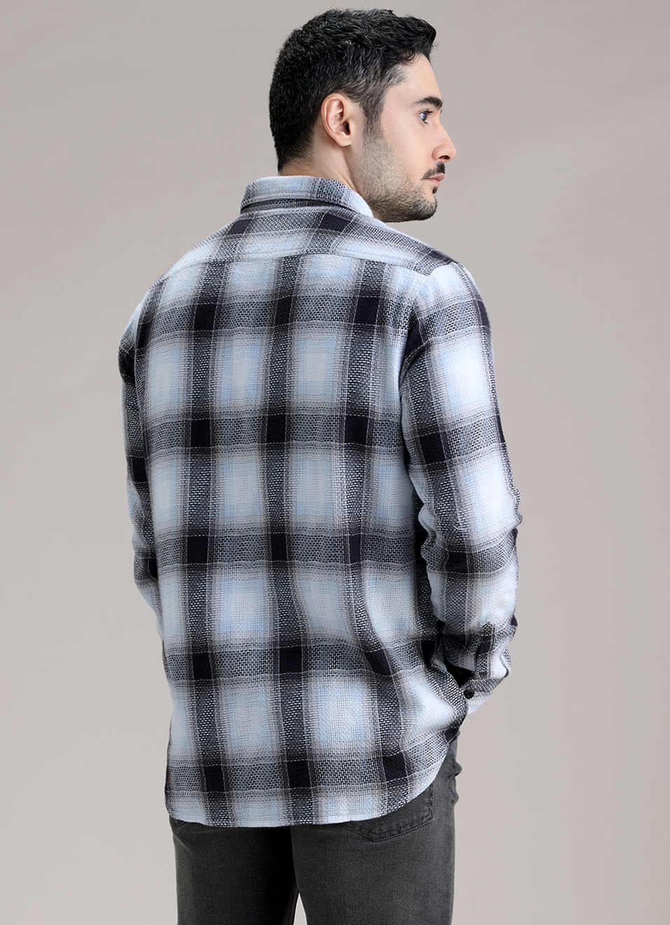 Men White Checked Dobby Long Sleeve Shirt, , large image number 2