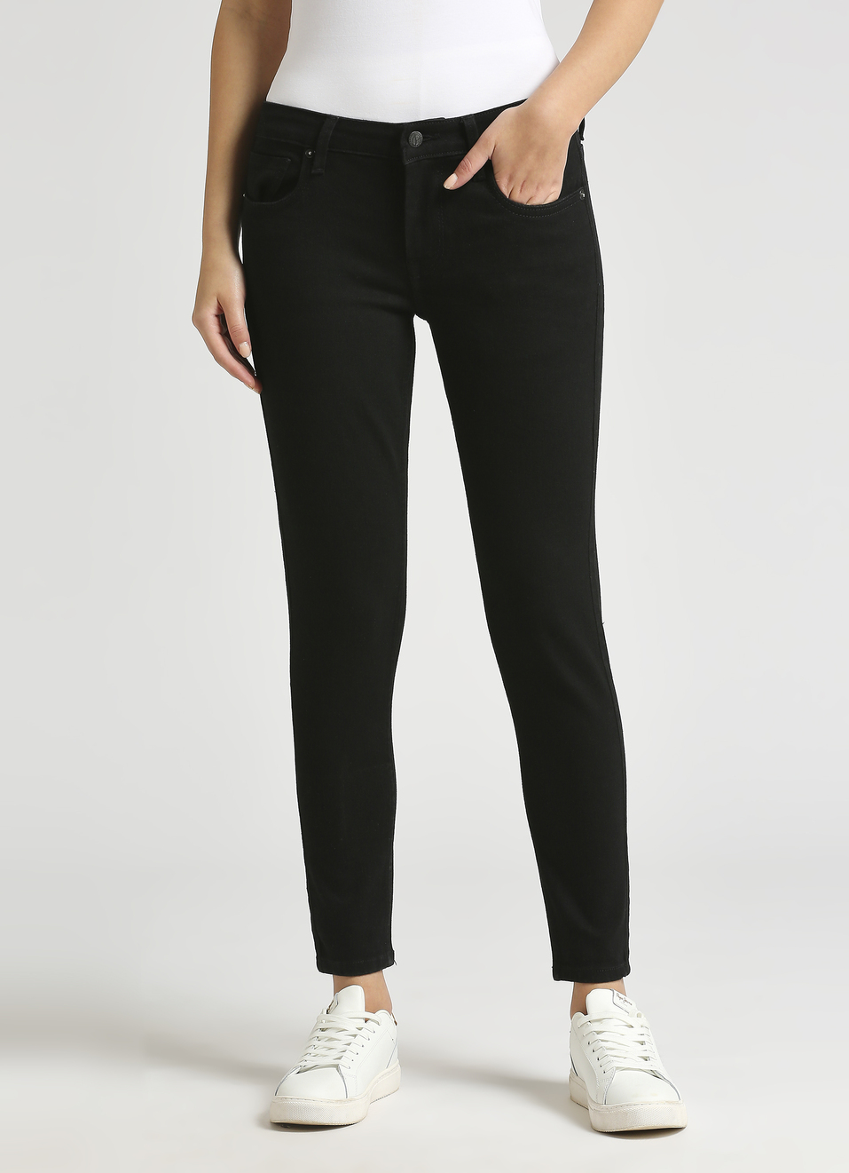 Lola Jet Black Mid Waist Skinny Fit Jeans, , large image number 1