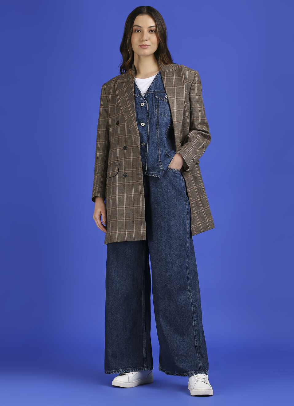 Brown Check Full Sleeve Long Jacket, , large image number 5