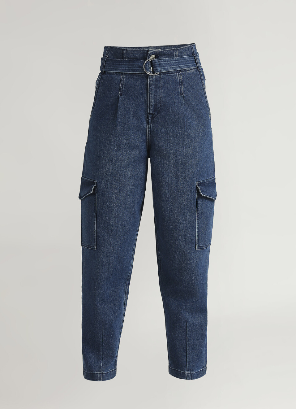 Blue High Waist Tapered Fit Utility Cargo Jeans, , large image number 6