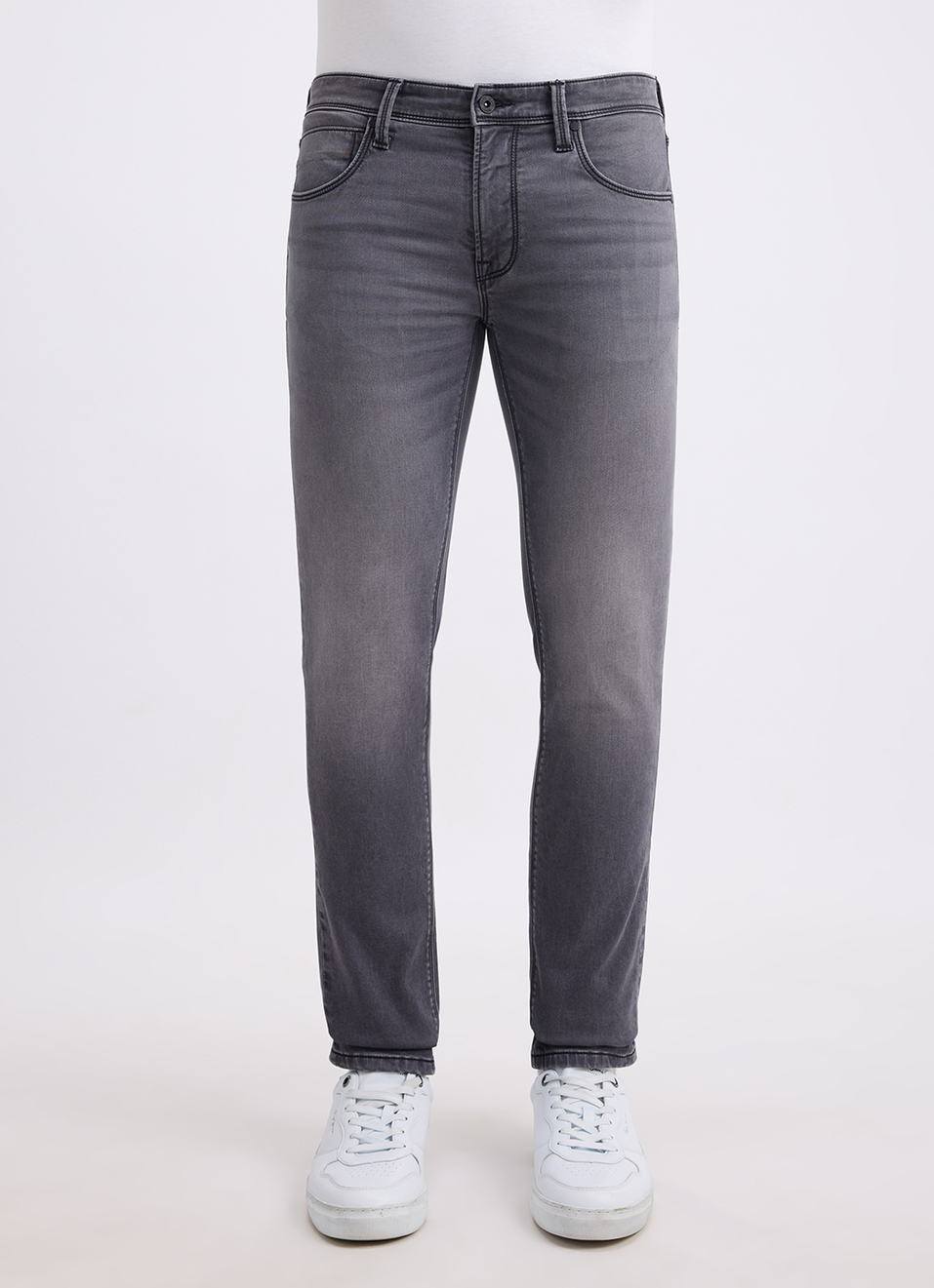 Men Dark Grey Low Rise Tapered Structured Jeans, , large image number 2