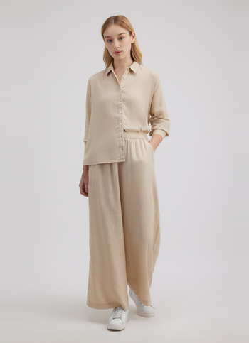 Women Beige High Rise Wide Leg Pants