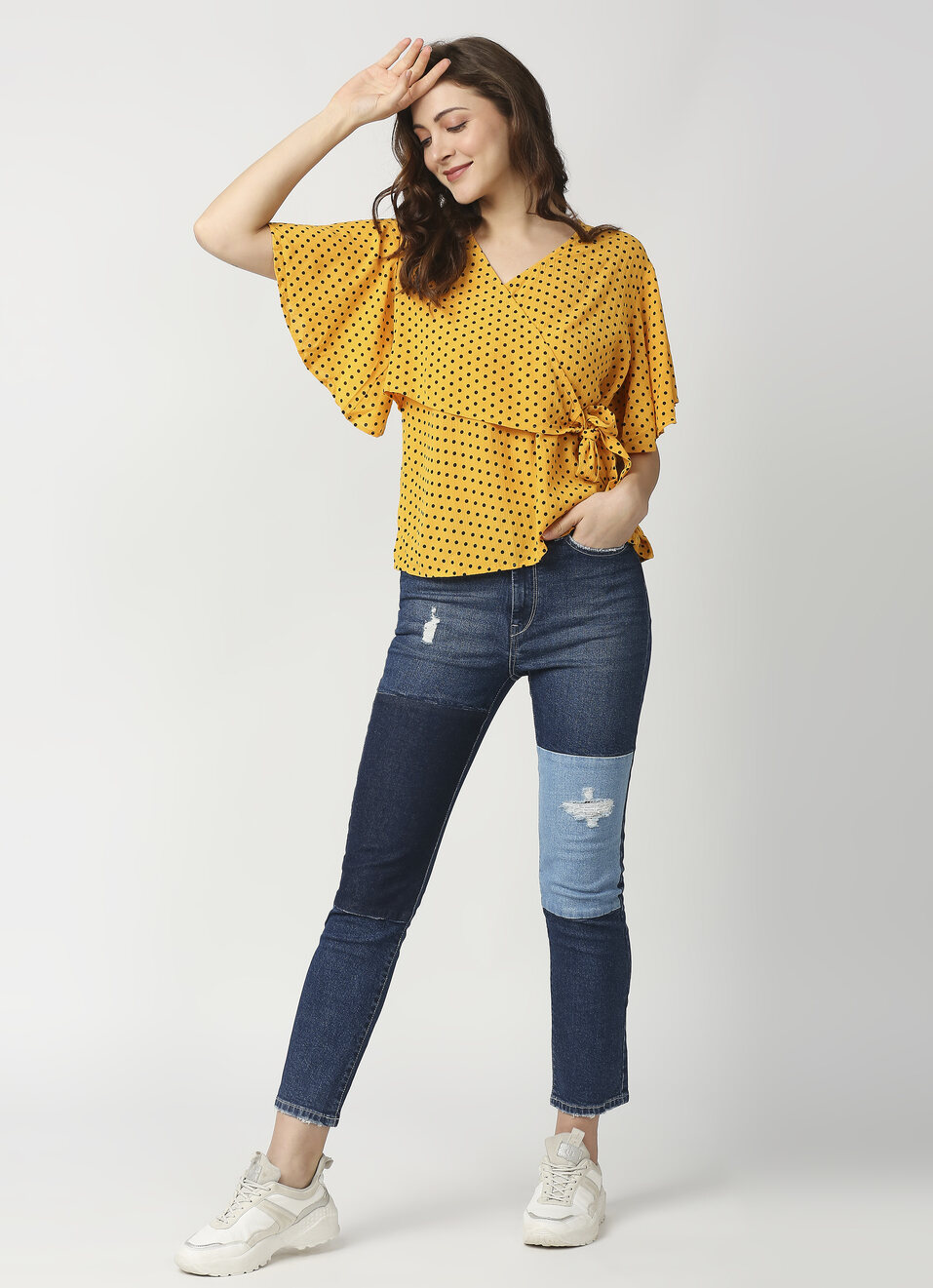 Lille Polka Dot Overlap Top With Flutter Sleeve, , large image number 5
