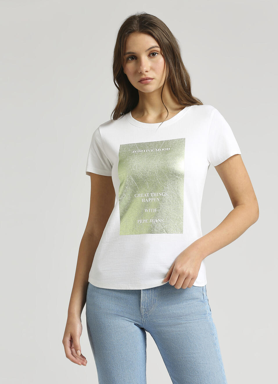 White Foil Print Short Sleeve Tee, , large image number 1