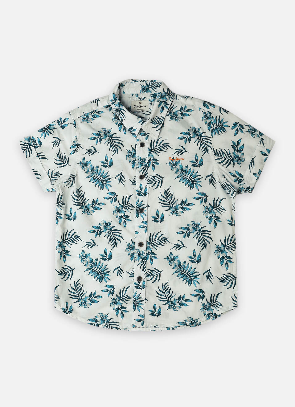 Boys White Tropical Print Resort Collar Short Sleeve Shirt, , large image number 0