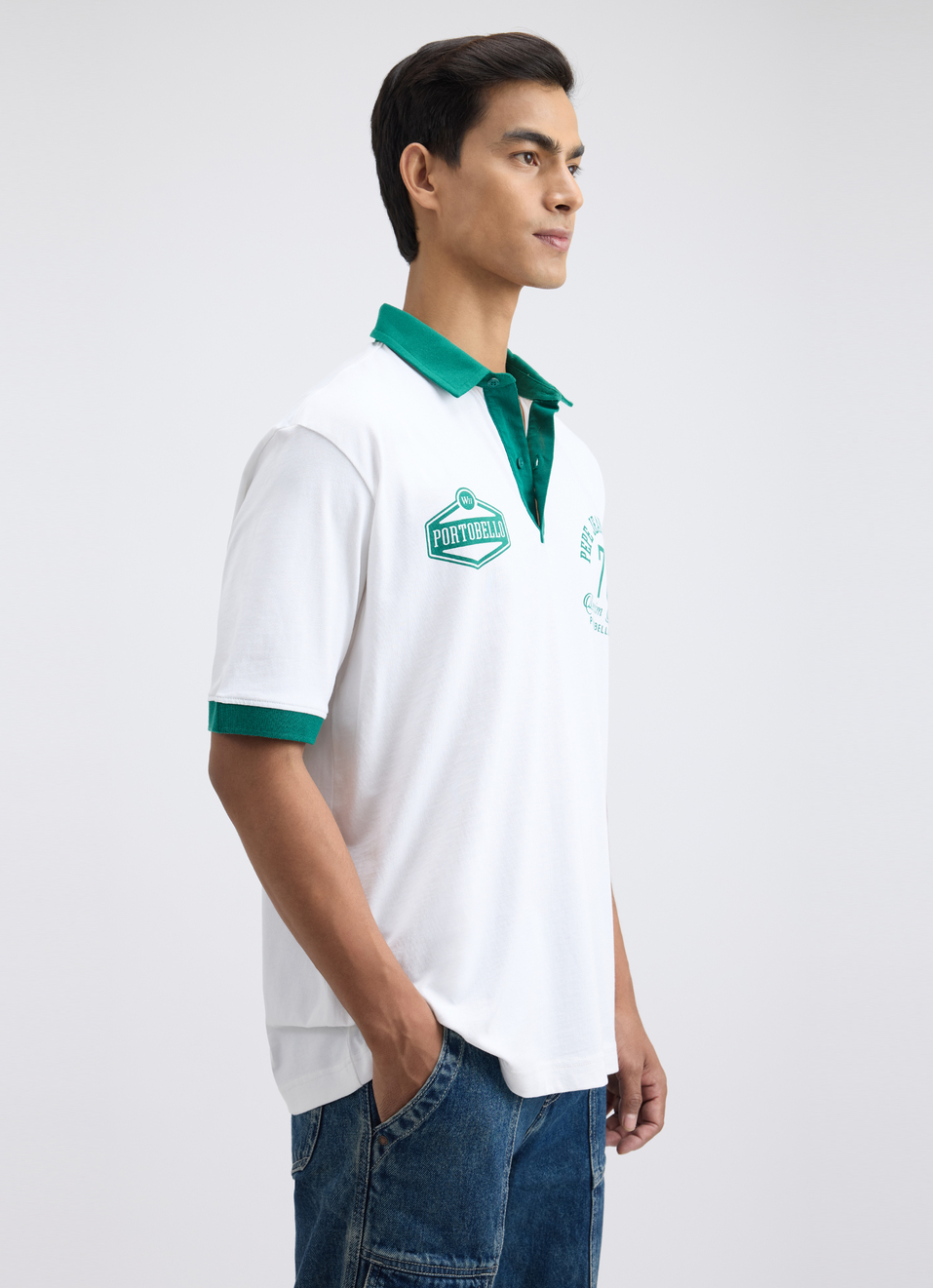 Men White Graphic Print Short Sleeve Oversized Polo, , large image number 3