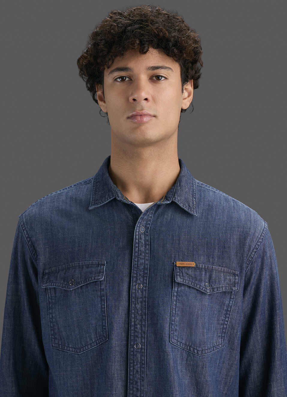 Men Dark Blue Long Sleeve Denim Shirt, , large image number 4
