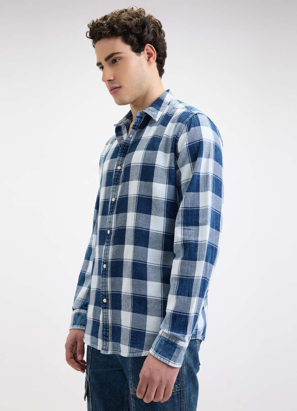 Men Blue Check Full Sleeve Shirt, , large image number 3