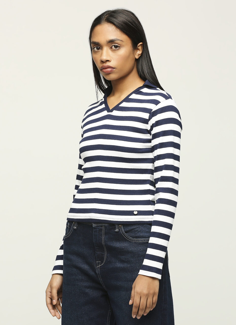 Navy Striped Full Slevee T-shirt, , large image number 3