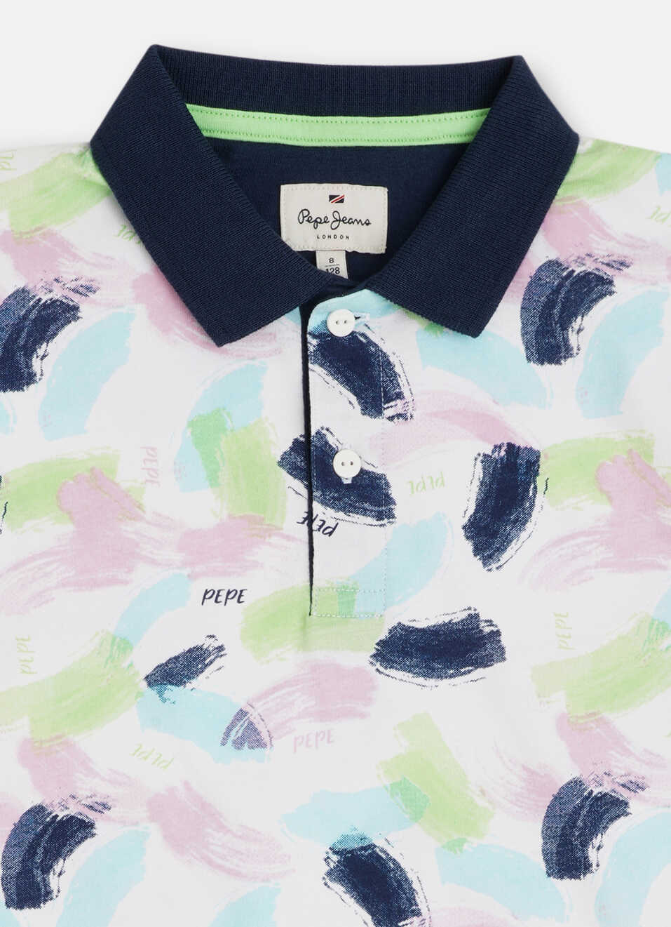Boys Ocean Blue Brush Stroke Inspired Print Polo, , large image number 2
