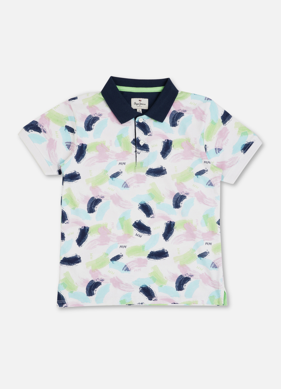 Boys Ocean Blue Brush Stroke Inspired Print Polo, , large image number 0