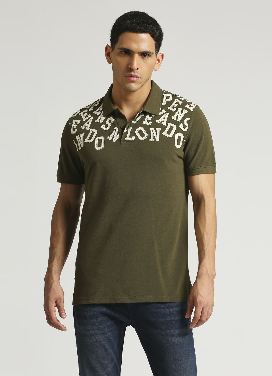 Green Typographic Print Short Sleeve Polo , , large image number 1