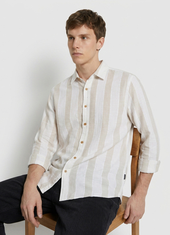 Men Beige Striped Long Sleeve Shirt