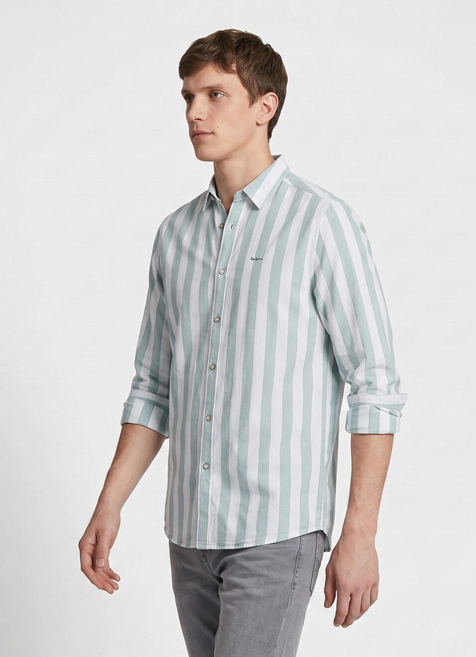 Men Green Striped Dobby Long Sleeve Shirt, , large image number 3