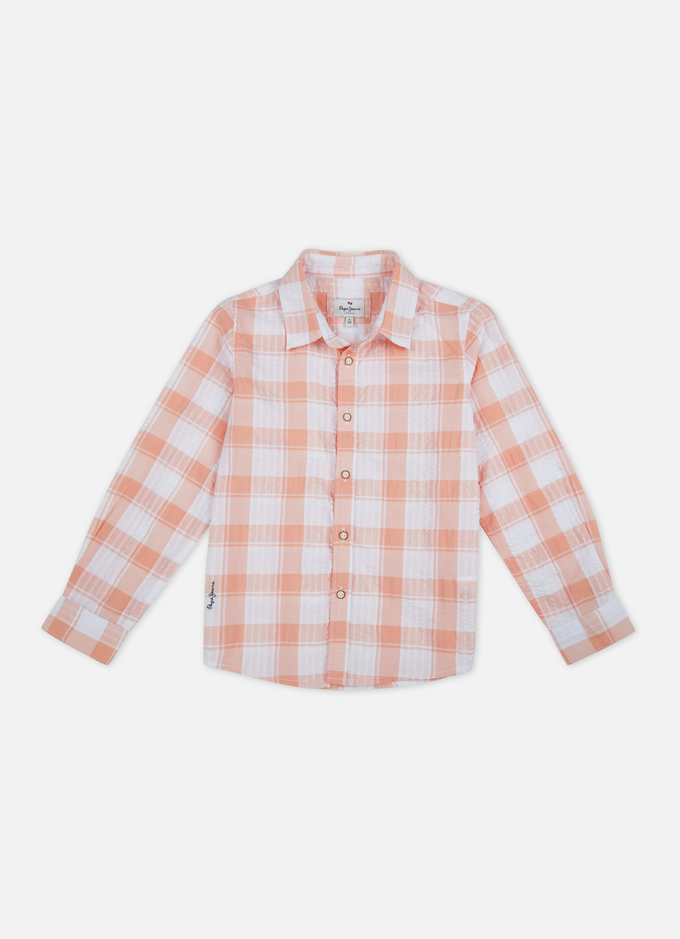 Boys Peach Check Full Sleeve Shirt, , large image number 0