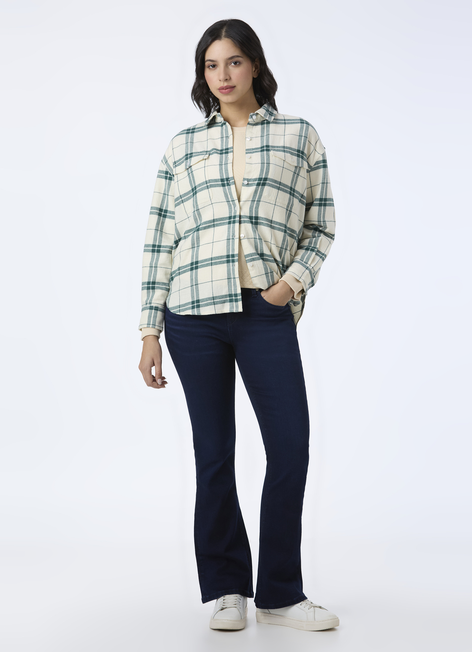 Women Green Check Oversized Shirt, , large image number 5