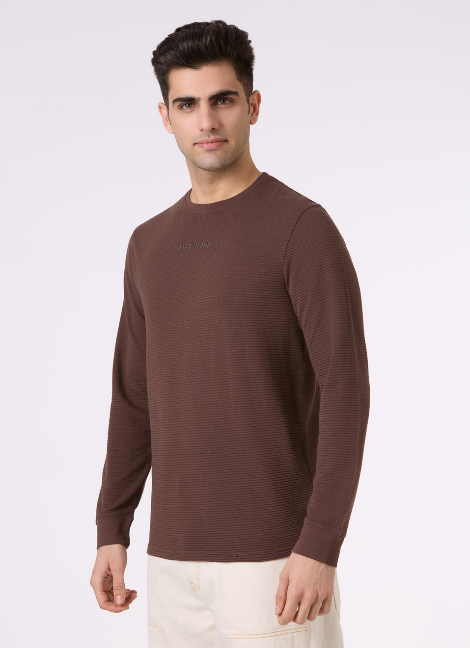 Men Brown Crew Neck Full Sleeve T-shirt, , large image number 3