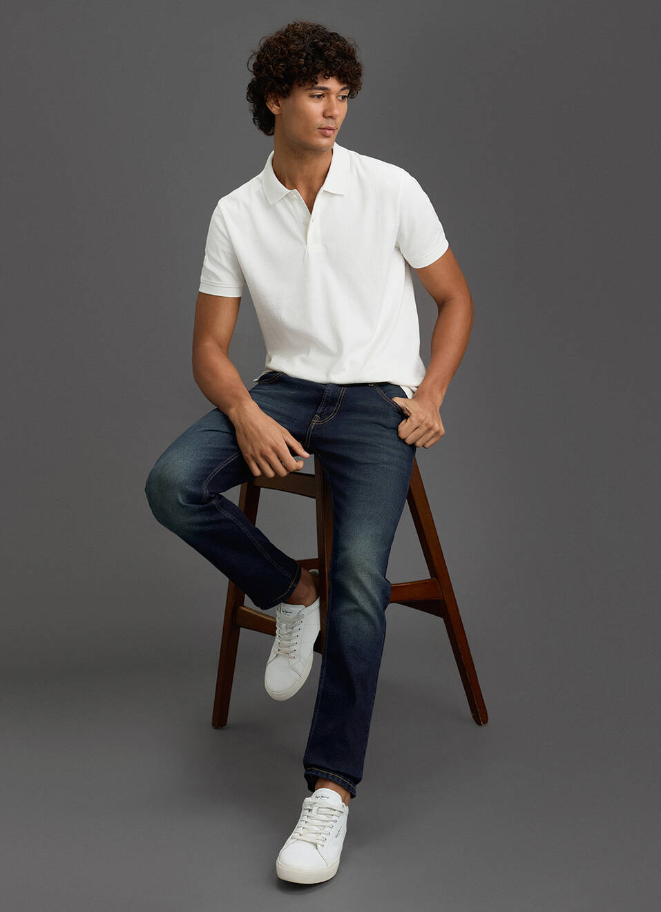 Men White Solid Short Sleeve Polo, , large image number 2