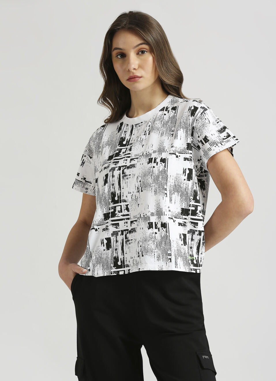 White Abstract Aop Print Short Sleeve T-shirt, , large image number 0
