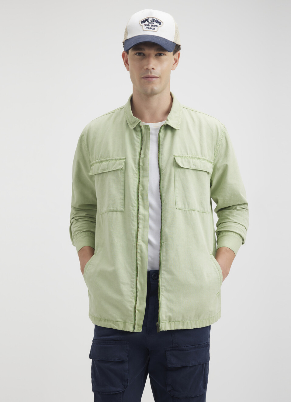 Men Green Overdyed Oversized Zipper Shirt, , large image number 0