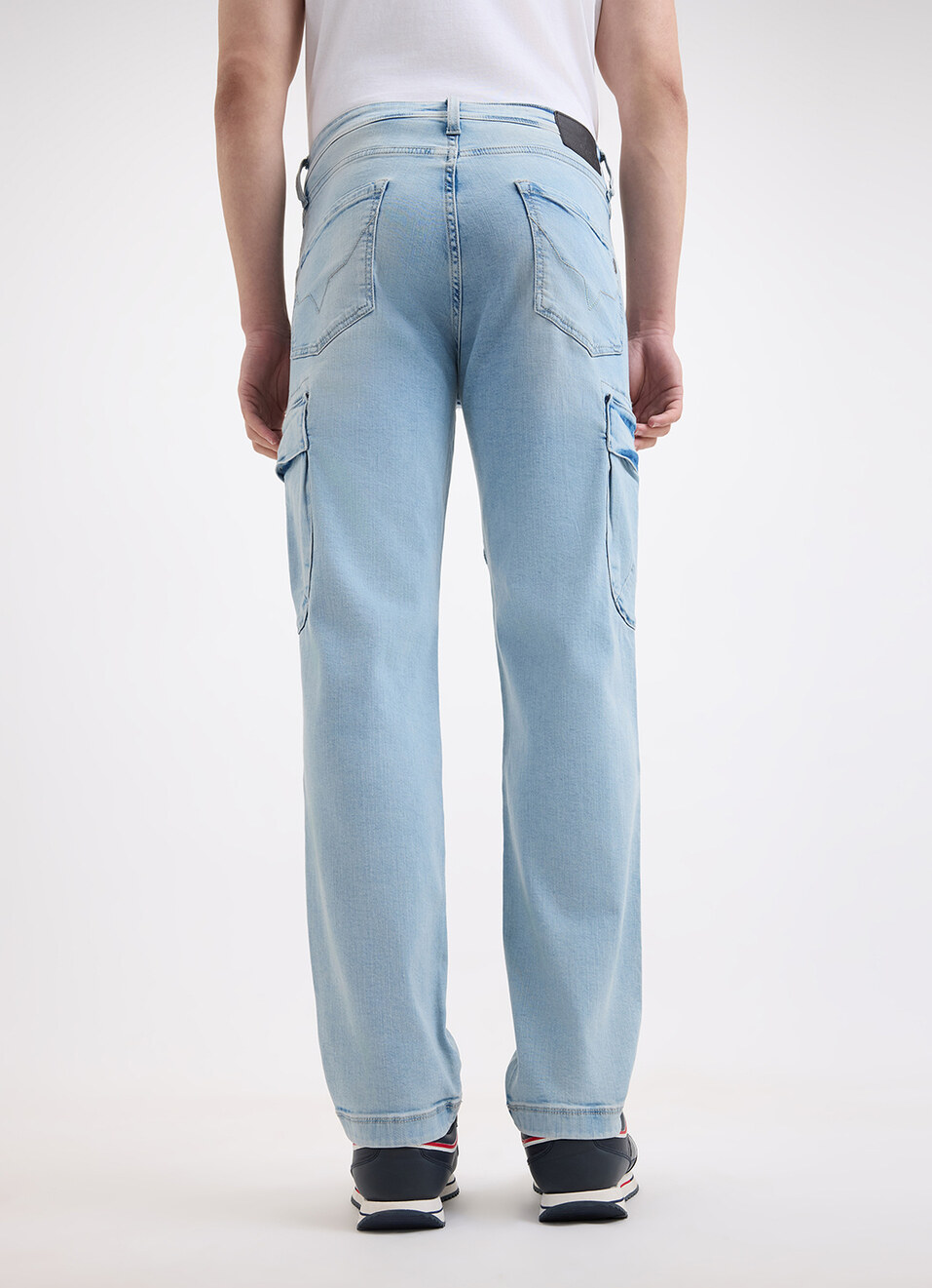 Men Blue Straight Fit Mid Rise Cargo Jeans, , large image number 3