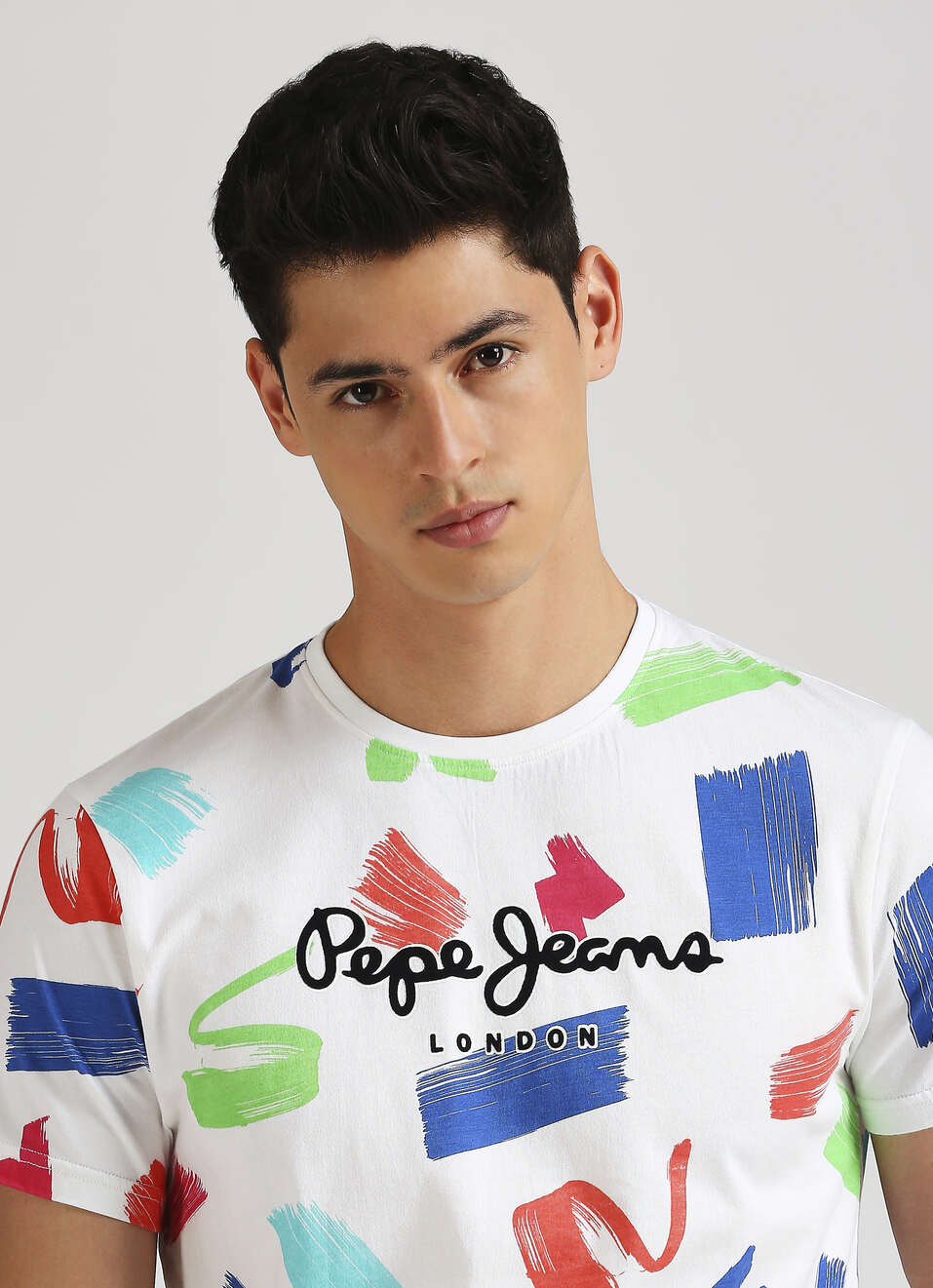 White Brush Stroke Inspired Print Trendy Short Sleeve T-shirt, , large image number 4