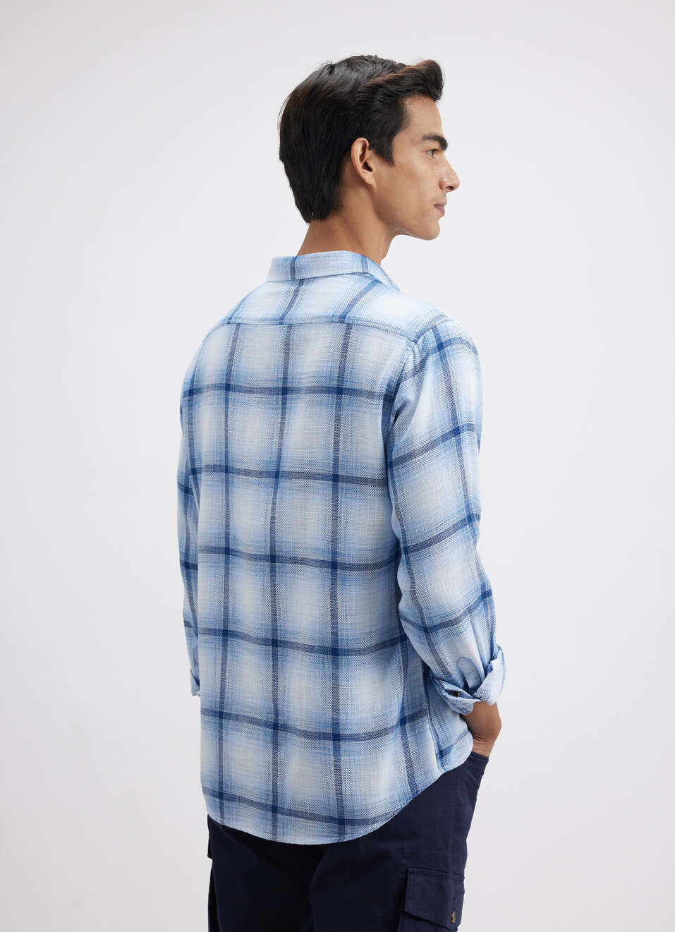 Men Blue Check Full Sleeve Shirt, , large image number 2