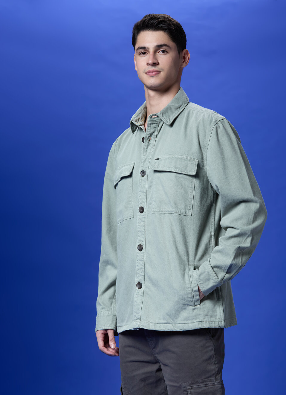 Green Oversized Full-sleeve Denim Shirt, , large image number 3