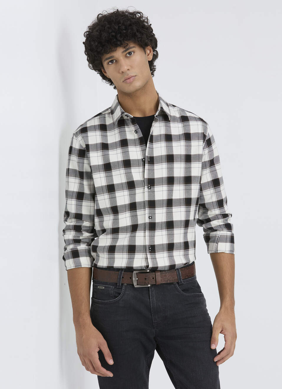 Men Black Oxford Check Full Sleeve Shirt, , large image number 0