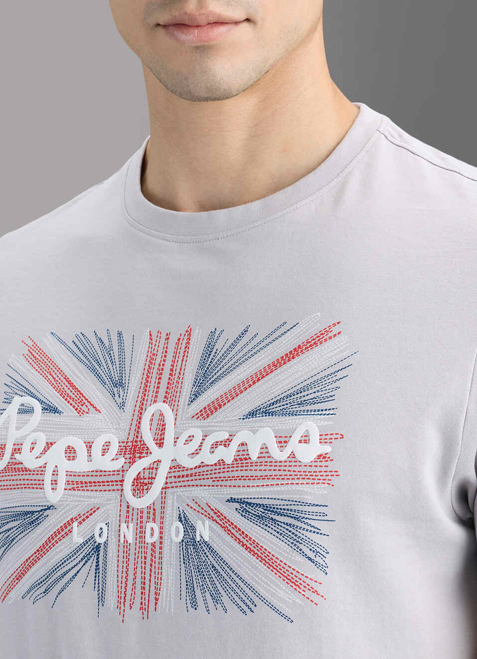 Men Grey Printed Slim Fit T-shirt, , large image number 1
