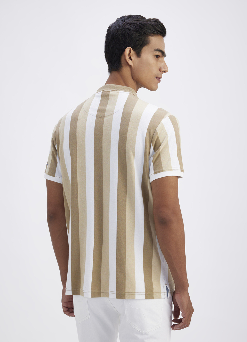 Men Beige All Over Stripe Short Sleeve Polo, , large image number 2