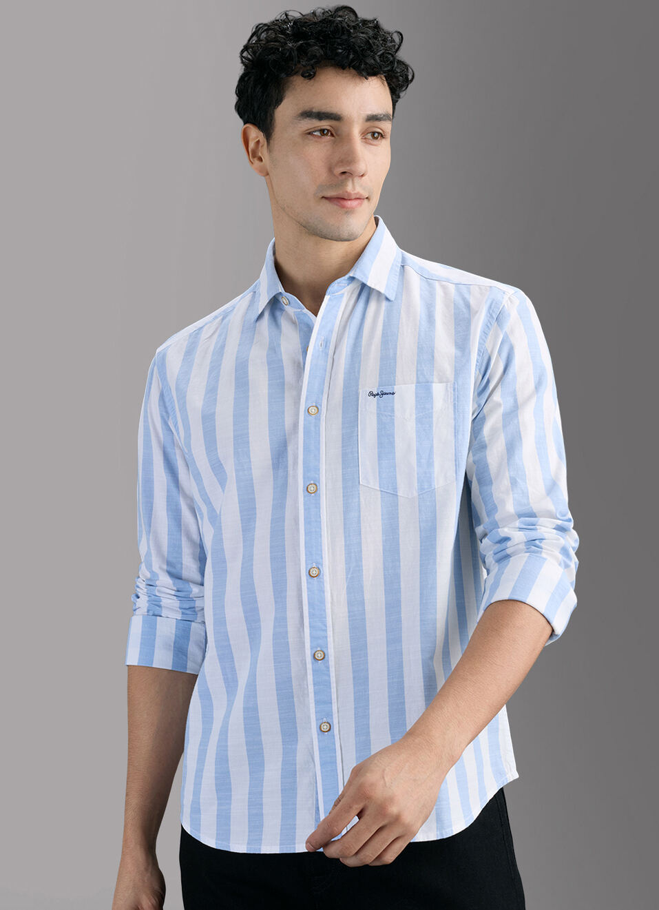 Men Blue Striped Shirt, , large image number 5