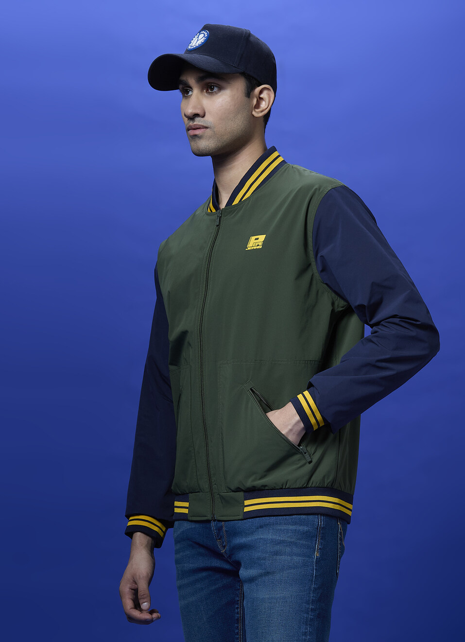 Olive Colour Block Full Sleeve Jacket, , large image number 3