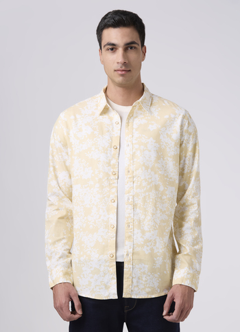 Men Beige Floral Printed Regular Fit Full Sleeve Casual Shirt