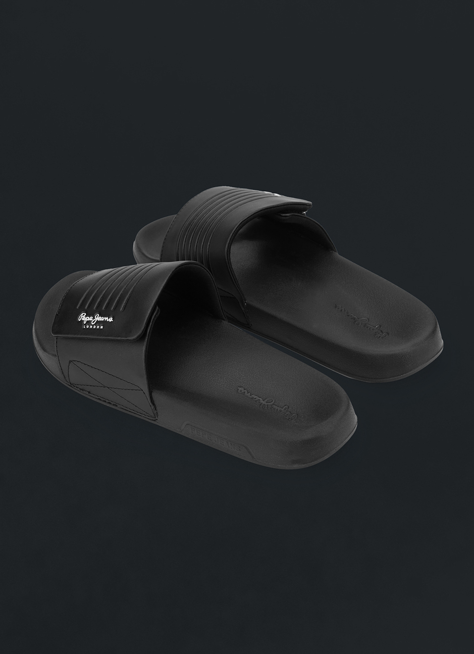 Men Black Solid Velcro Strap Slides, , large image number 3