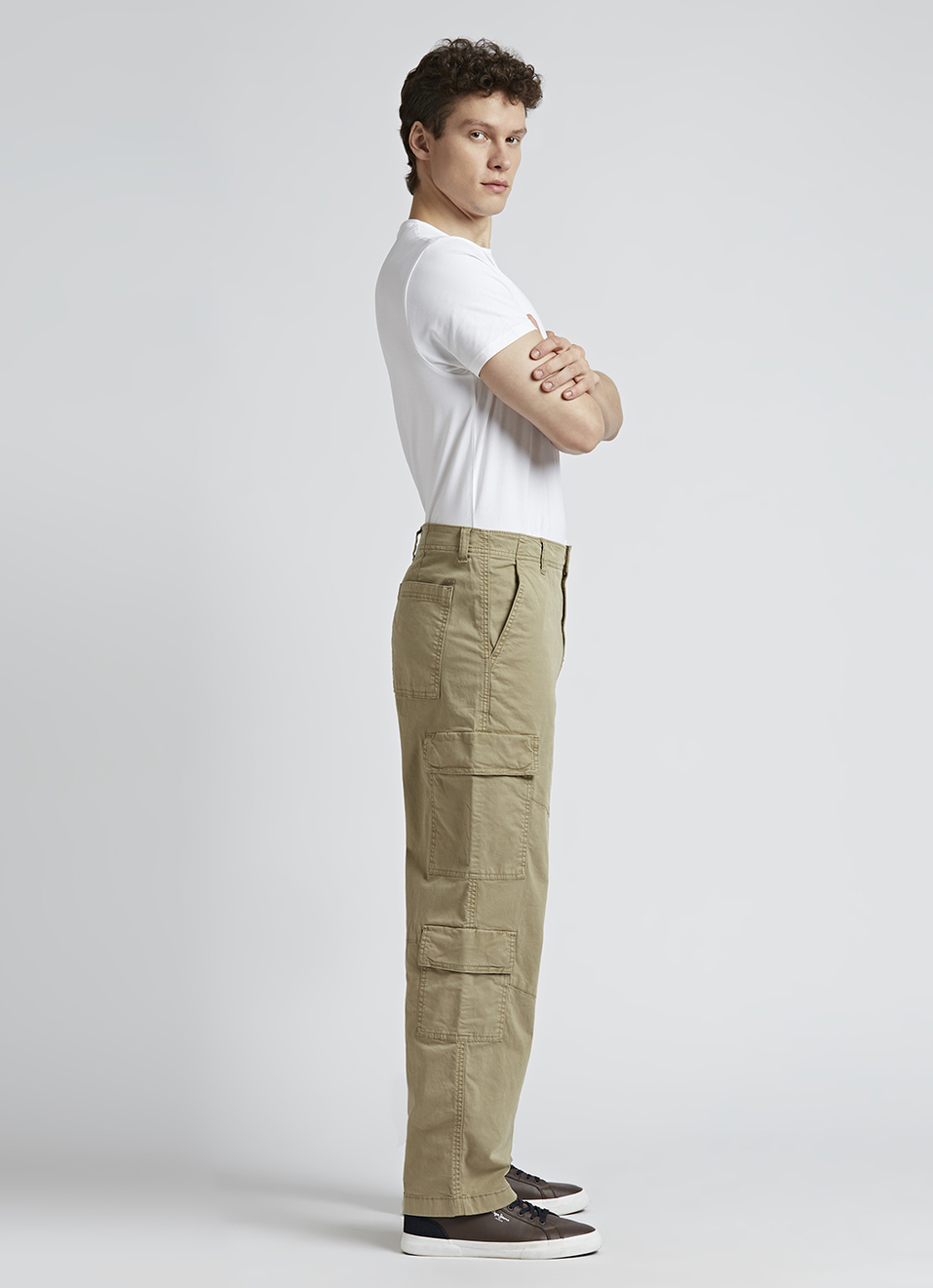 Khaki Mid Waist Baggy Fit Cargo Pants, , large image number 5