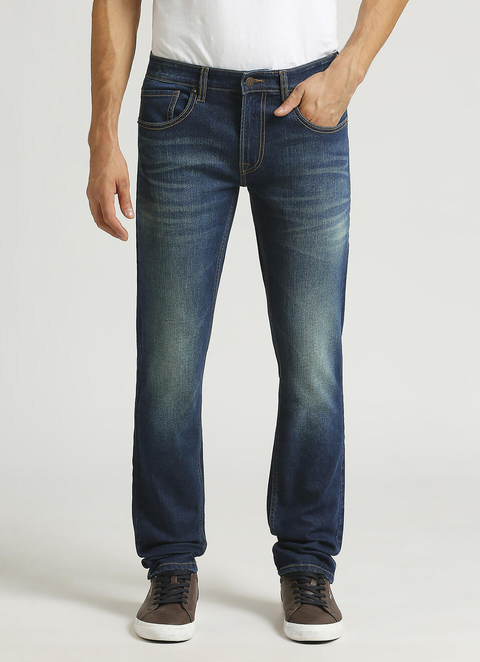 Vapour Dark Blue Mid Rise Slim Fit Jeans, , large image number 2