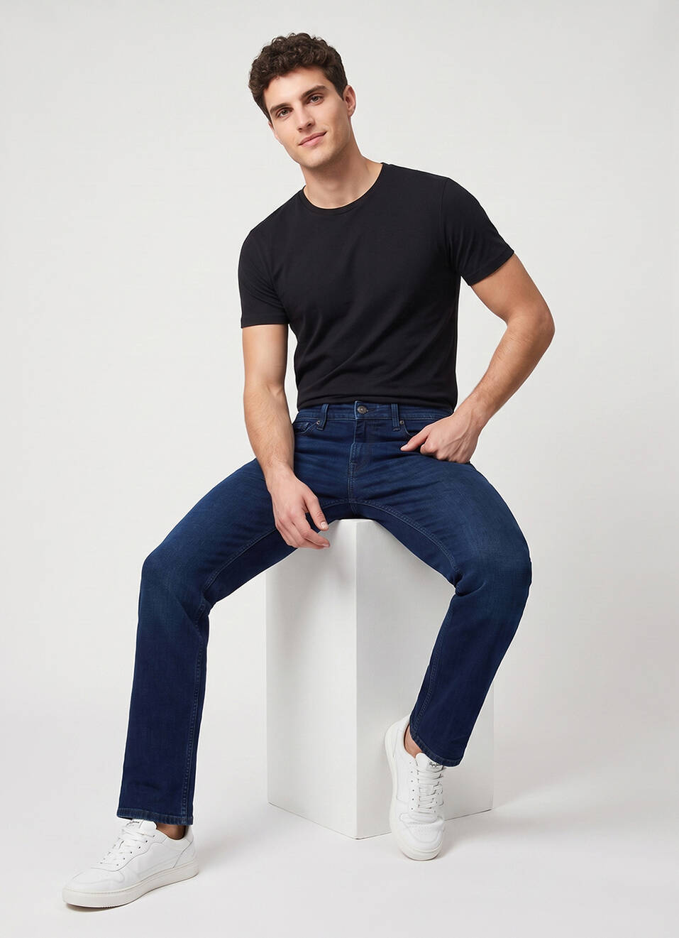 Men Dark Blue Stretchable Jeans, , large image number 1