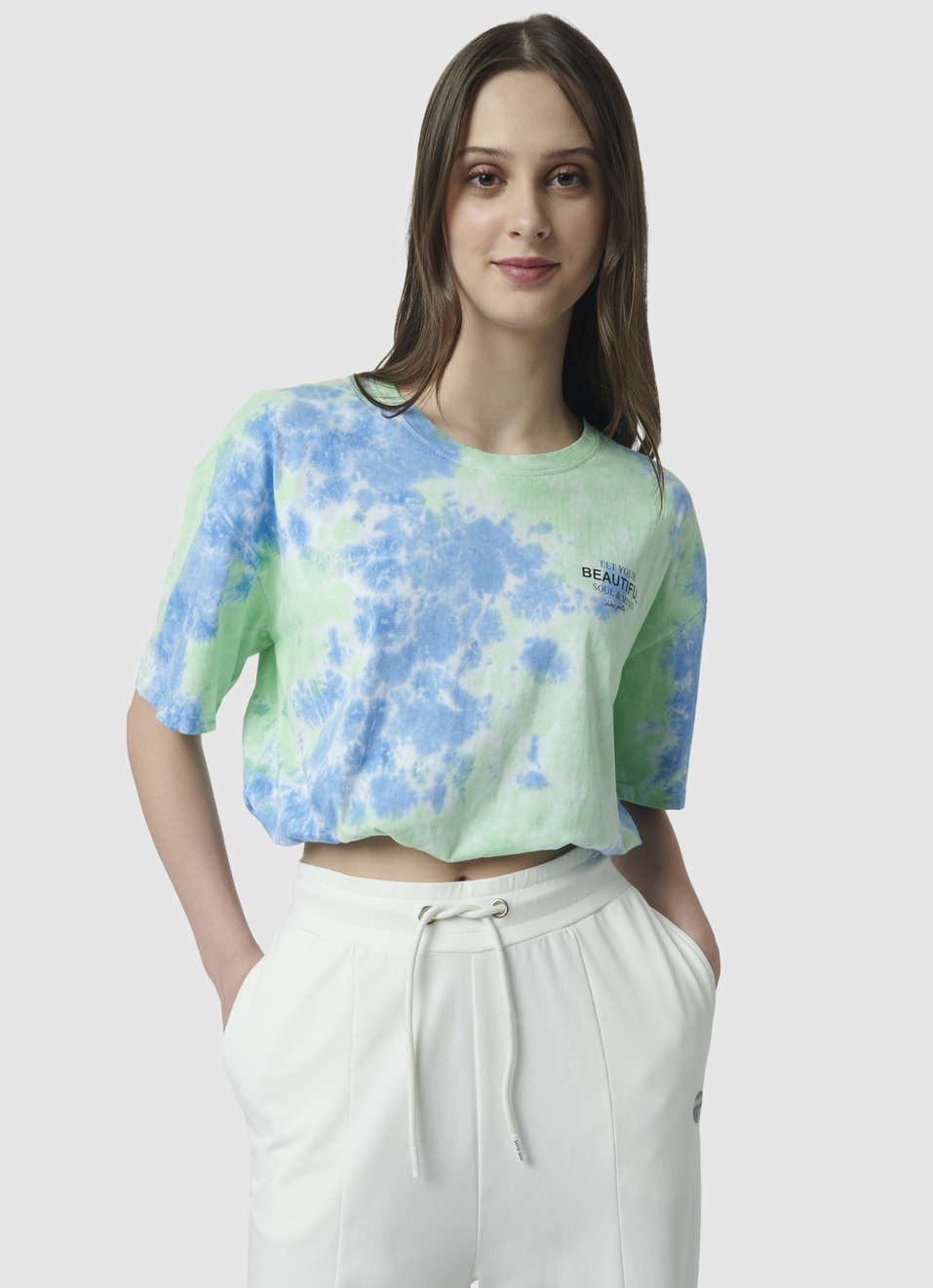 Elasticated Hem Tie & Dye Print T-shirt, , large image number 1