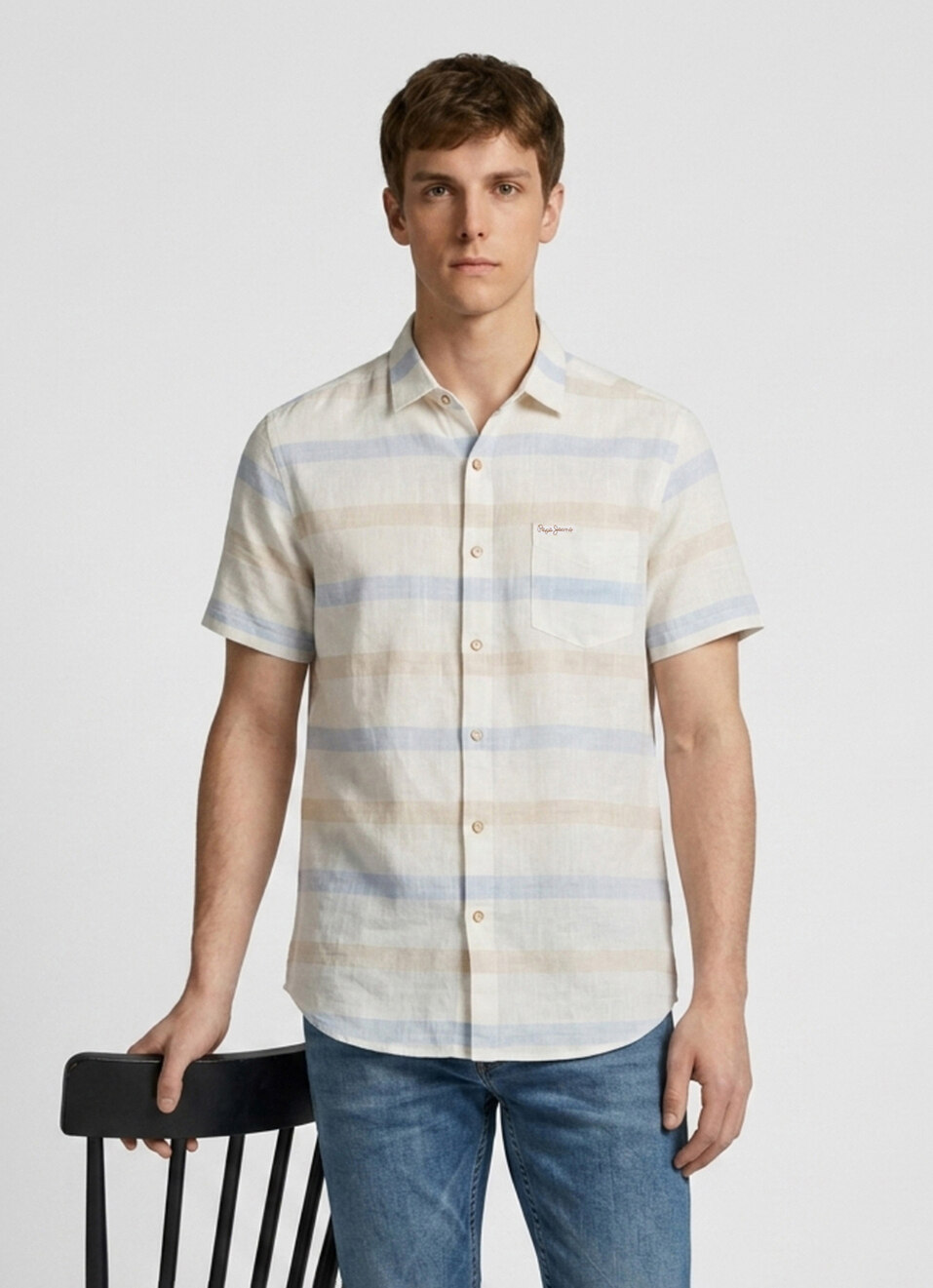 Men Blue Striped Short Sleeve Shirt, , large image number 0