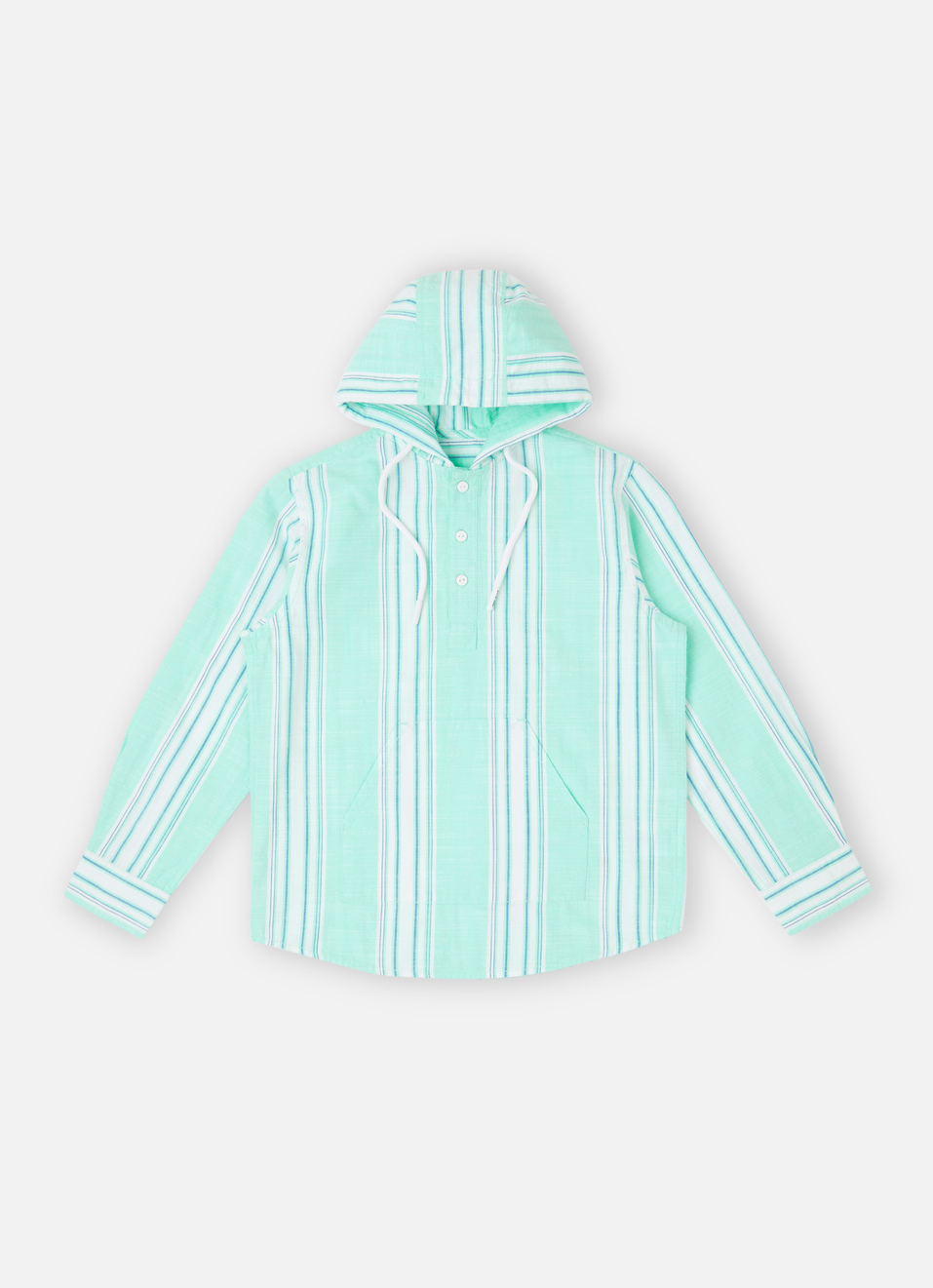Boys Aqua Stripes Hooded Kangaroo Pocket Long Sleeve Shirt, , large image number 0