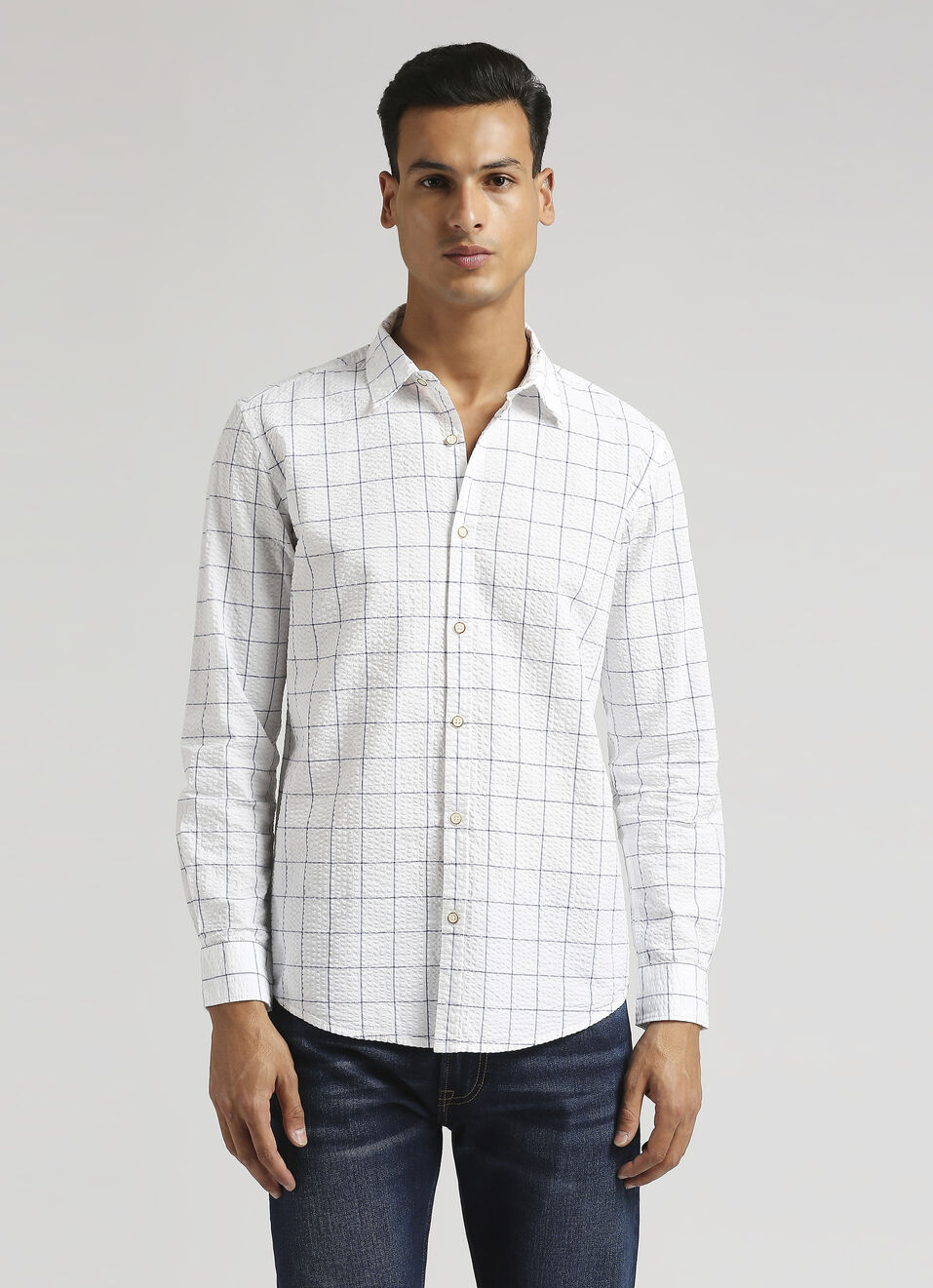White Checks Seersucker Long Sleeve Shirt, , large image number 1