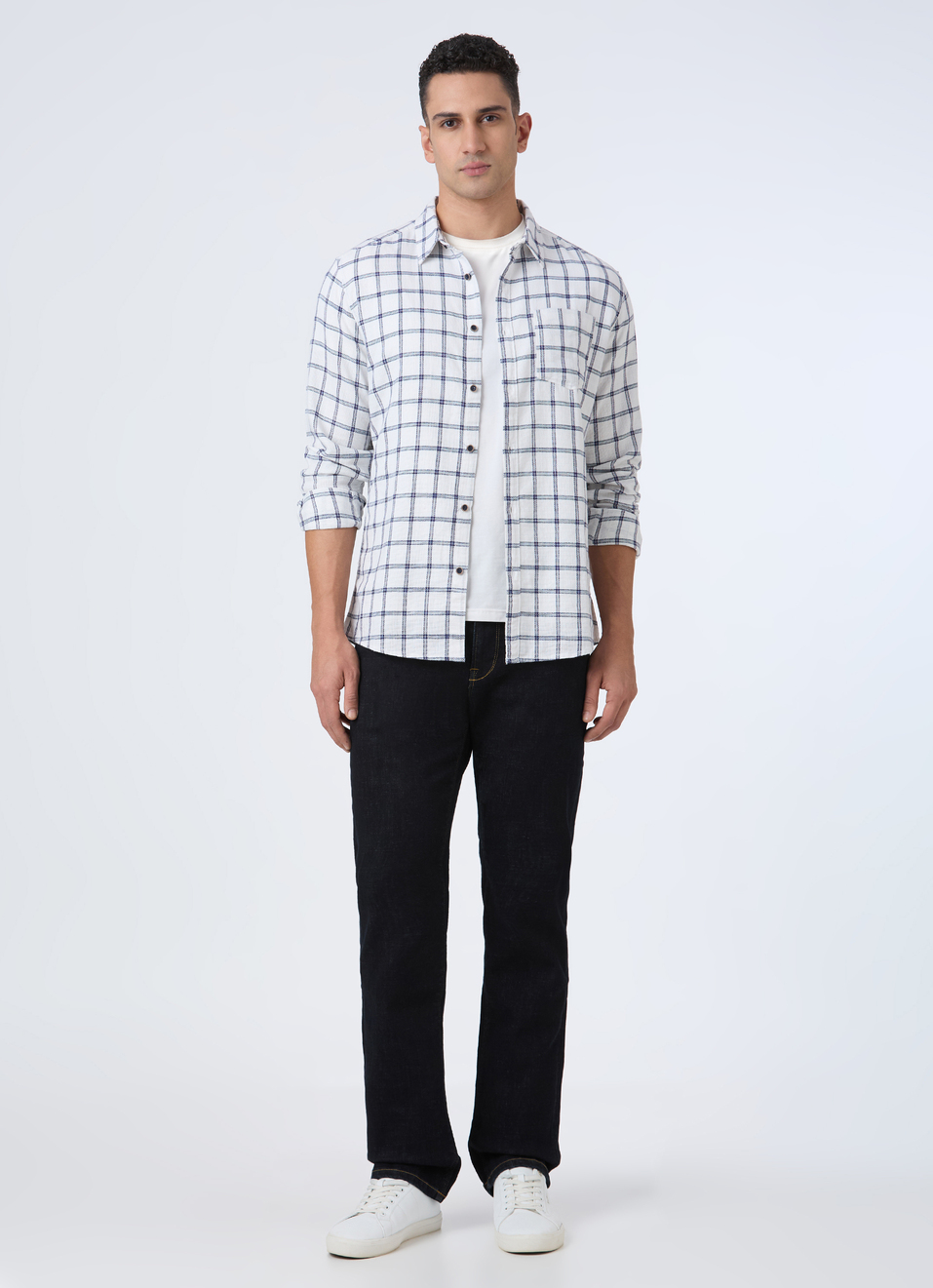 Men White Check Full Sleeve Shirt, , large image number 5