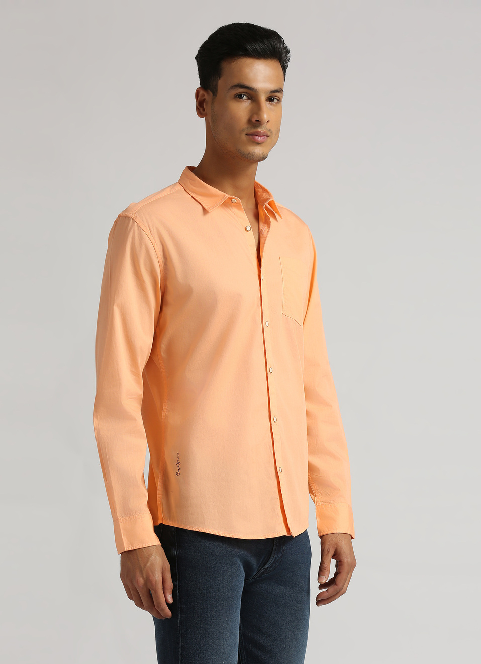 Peach Solid Single Pocket Long Sleeve Shirt, , large image number 2