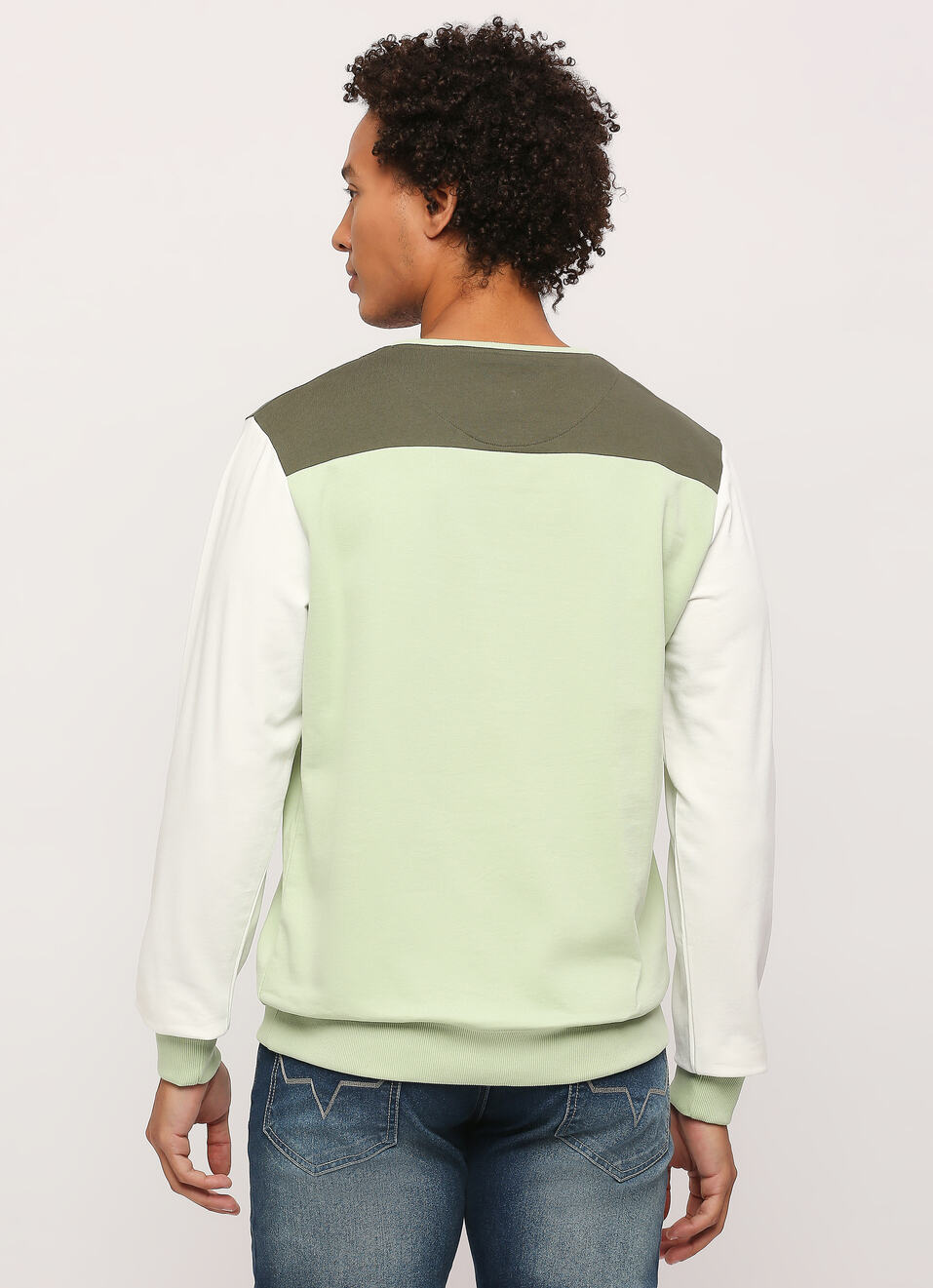 Green Colour Block Full Slevee Sweatshirt, , large image number 2
