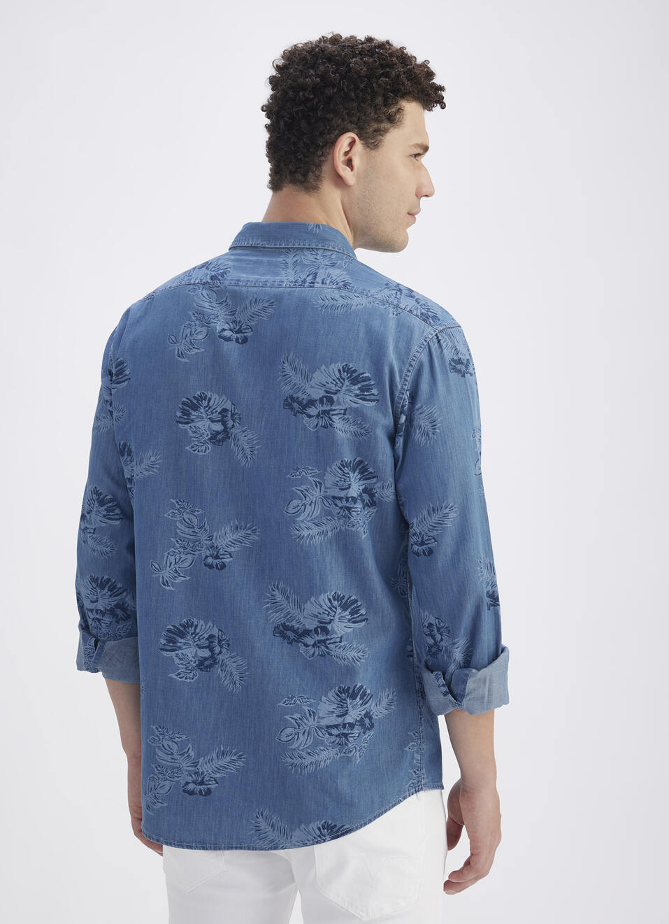 Men Blue Botanical Print Full Sleeve Denim Shirt, , large image number 2